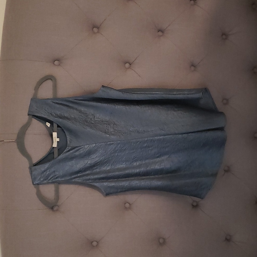 VINCE Sleeveless Crushed Satin-looking Steel Blue Top, XL